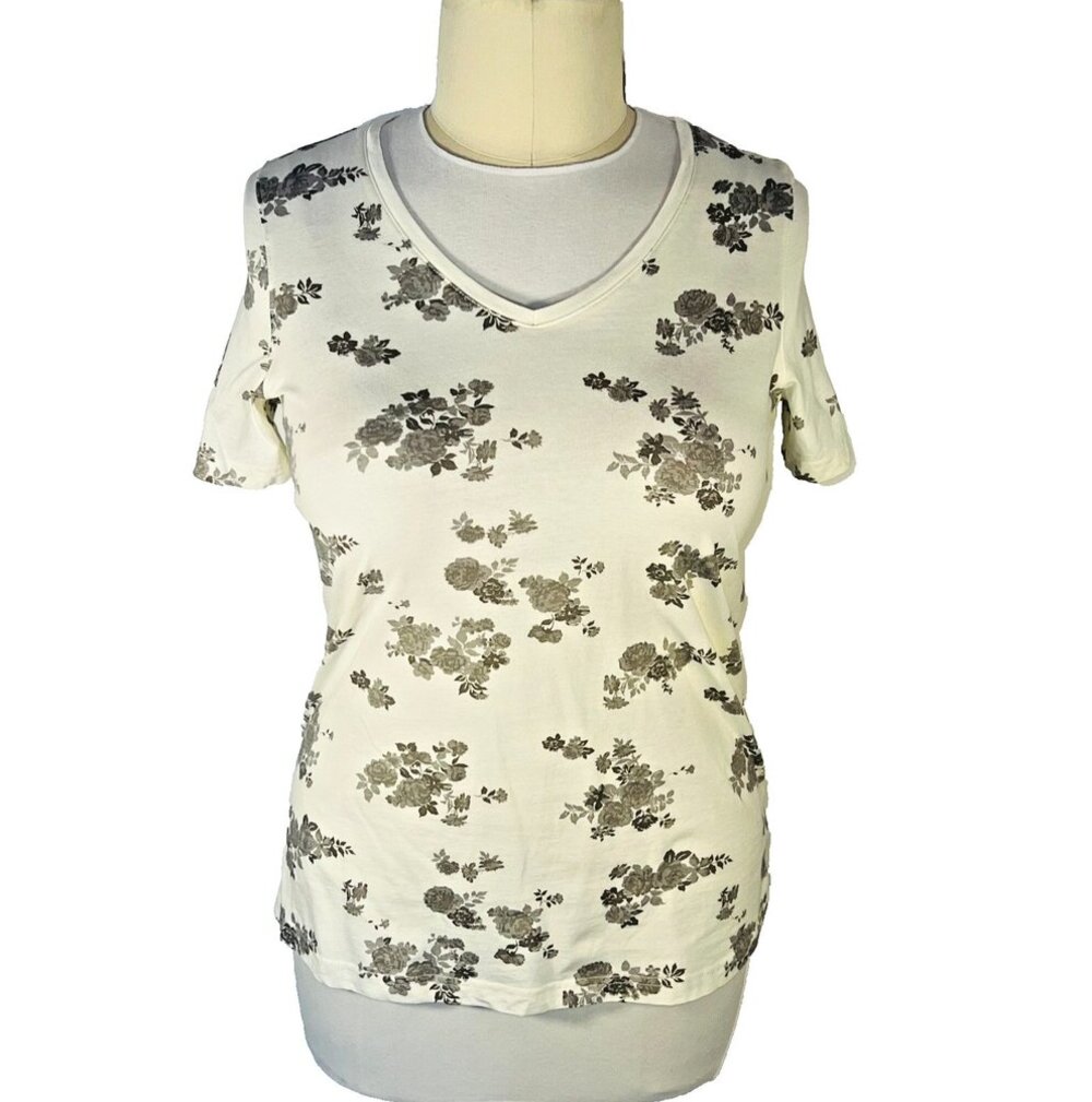 Woman Within - Tee Shirt Women's 14/16 V-Neck Antique Tea Rose Short Sleeve